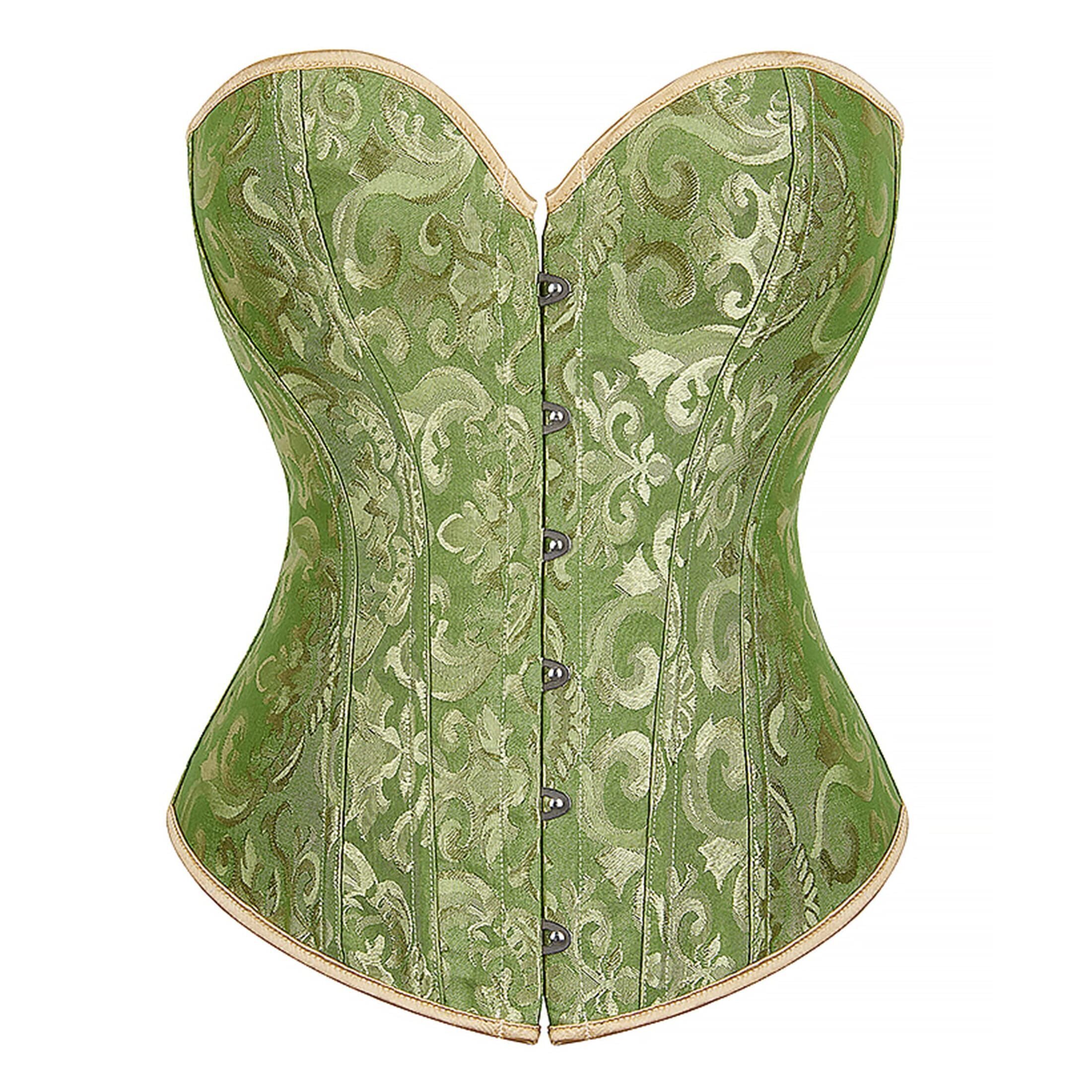 9648 Sexy Brocade Vintage Corset Overbust Bustier 810-Green-3xl